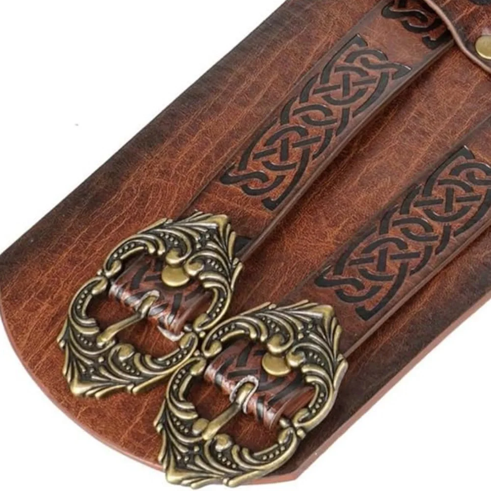 Brown wide faux Leather Belt with antique Gold Buckle Renaissance Eclectic Sz XL